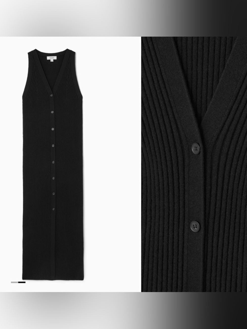 COS Ribbed Knit Button Front Maxi Dress Black Minimalist Sleeveless Small - Picture 4 of 10